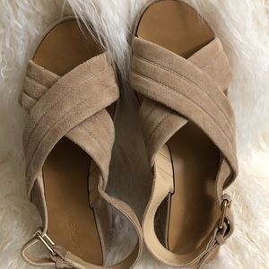 J Crew Marcie suede wedges in beige.